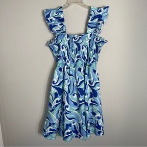 Hill House Elizabeth Nap Dress-Blue Kaleidoscope Print-Short-Linen-Medium